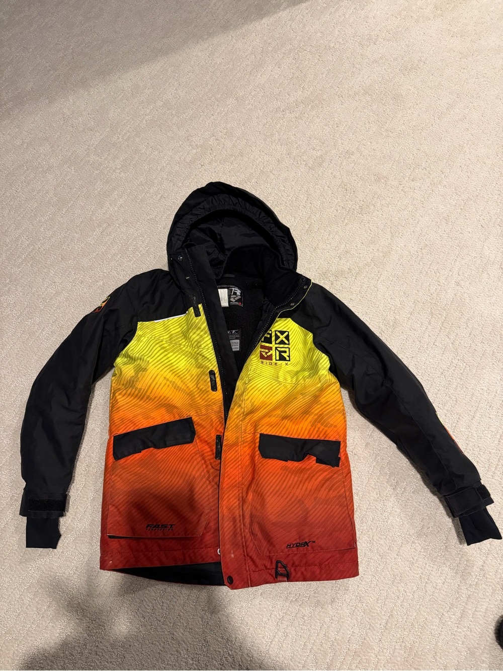 Kids Gradient Hooded Puffer Jacket in Yellow, Orange & Red